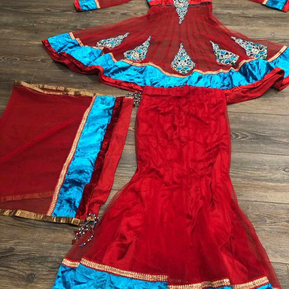 Red & Blue Embellished Women's Dress